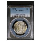 1937 D 50C PCGS MS63 Walking Liberty Half Ch BU