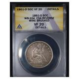 1861 O CSA 50C ANACS VF20 WB-104 Speared Bud Var