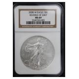 2008 W Rev 2007 $1 NGC MS69 Silver Eagle