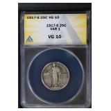 1917 S Type 1 25C ANACS VG10 Standing Liberty