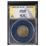 1835 25C ANACS AU50 Capped Bust Quarter Details