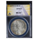 1878 S $1 ANACS MS63 Morgan Silver Dollar