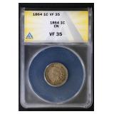 1864 CN 1C ANACS VF35 Indian Cent Nice coin