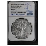 2017 W $1 NGC MS69 Burnished Silver Eagle