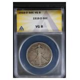 1916 D 50C ANACS VG8 Walking Liberty Half