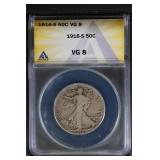 1916-S 50C ANACS VG8 Walking Liberty  Half