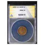 1866 1C ANACS G6 Indian Cent - Solid Coin
