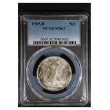 1939 D 50C PCGS Walking Liberty Half MS62 BU