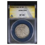 1938 D 50C ANACS Walking Liberty Half VF35 Better