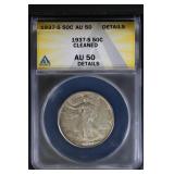 1937 S 50C ANACS Walking Liberty Half AU50 Details