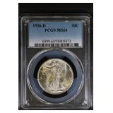 1936 D 50C PCGS MS64 Walking Liberty Half Ch BU