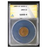 1869 1C ANACS G4 Indian Cent - Solid Coin