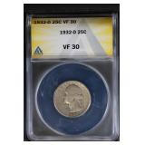 1932 D 25C ANACS VF30 Washington  KEY DATE
