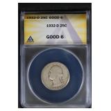 1932 D 25C ANACS G6 Washington KEY DATE