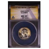 1942 S 25C ANACS MS60 Washington BU TONER Details