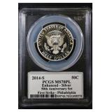 2014 S 50C PCGS MS70 PL Enhan. JFK SILVER 50th Ann