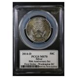 2014 D 50C PCGS MS70 JFK SILVER Dol Half 50th Ann