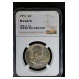 1959 50C NGC MS64 FBL Franklin Half Ch BU