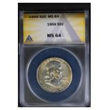 1959 50C ANACS MS64 Franklin Half Ch BU