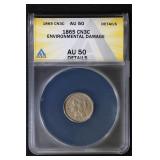 1865 3C ANACS AU50 3 Cent CN Details, sharp!