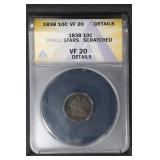1838 10C ANACS VF20  Seated Liberty Dime Details
