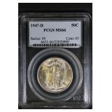 1947 D 50C PCGS Walking Liberty Half MS66 Gem BU