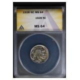 1928 5C ANACS MS64 Buffalo Nickel Beautiful BU