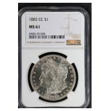 1882 CC $1 NGC MS61 Morgan Silver Dollar