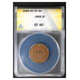 1868 2C ANACS EF40 Two Cent Piece Beautiful