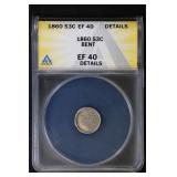 1860 3C ANACS EF40 details 3 Cent silver Details