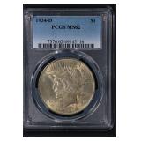 1934 D $1 PCGS MS62 Peace Silver Dollar