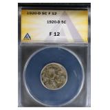 1920 D 5C ANACS F12 Buffalo Nickel solid coin