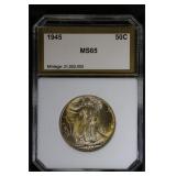 1945 50C PCI Walking Liberty Half MS65 Gem BU