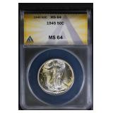 1945 50C ANACS Walking Liberty Half MS64 Ch BU
