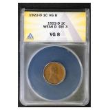 1922 D 1C Weak D Die 3 ANACS VG8 Lincoln Cent