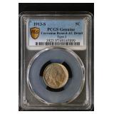 1913 S 5C Ty2 PCGS AU Buffalo Nickel Details