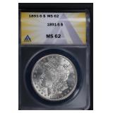 1891 S $1 ANACS MS62 Morgan Silver Dollar