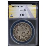 1892 S $1 ANACS F15 Morgan Dollar