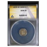 1836 5C ANACS G6 Capped Bust Half Dime