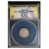 1828 10C ANACS EF45 Capped Bust Dime Details