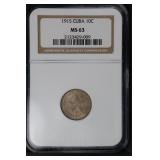 1915 10c NGC MS63 Cuba Silver Diez Centavos