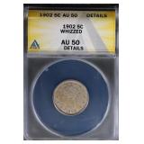 1902 5C ANACS AU50 Liberty Nickel details