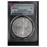 2018 W $1 PCGS SP70 Burnished Silver Eagle