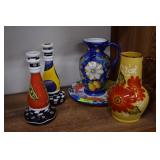 Colorful Candlesticks, Pitchers & Plate Ceramic