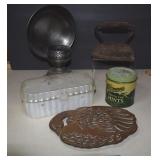 Lot Of Vintage Items - Sad Iron, Vintage Tin, Oil