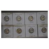 (8) Jefferson Nickels  1940 to 1964D Mix