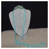 Turquoise Look Beaded Necklace w/Colorful Earrings