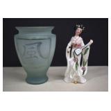 Green Frosted Etched Vase Made In Spain & Kreiss &