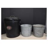 Galvanized Buckets & Metal Can (Lid Is Bent)
