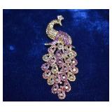 Beautiful 3' Rhinestone Peacock Brooch